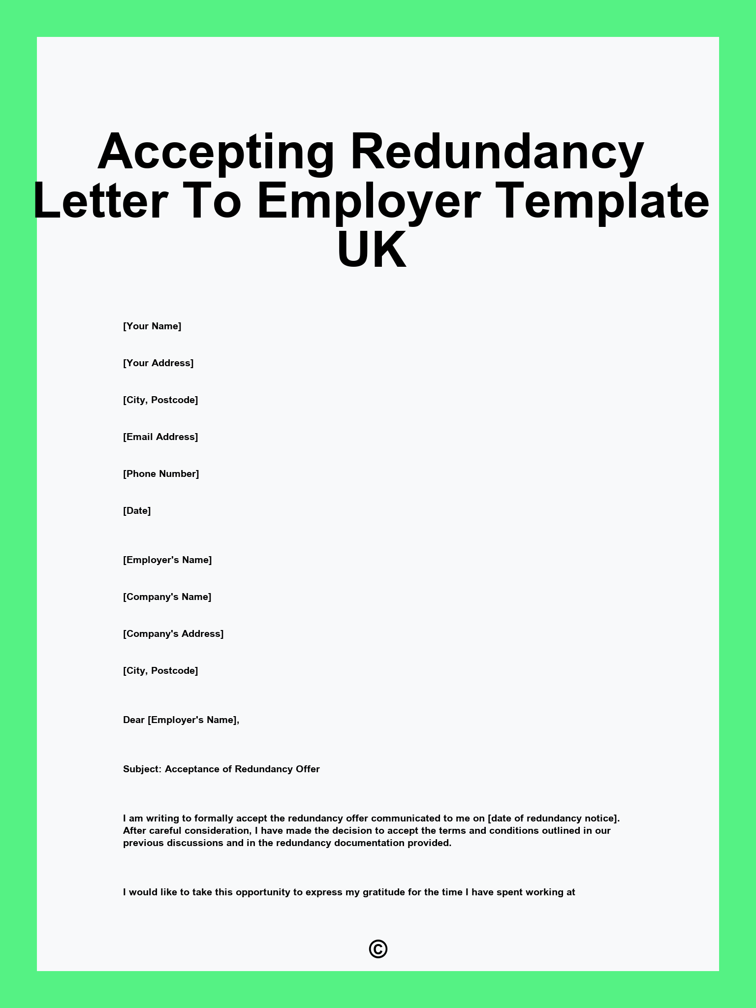 Accepting Redundancy Letter To Employer Template UK
