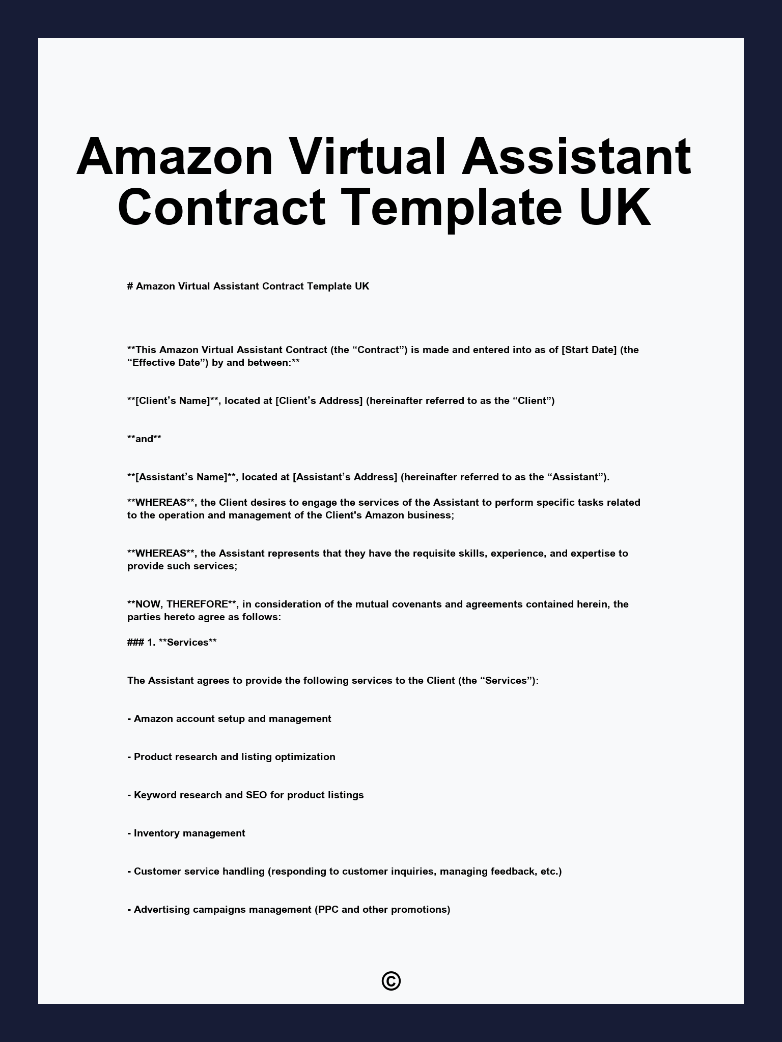 Amazon Virtual Assistant Contract Template UK
