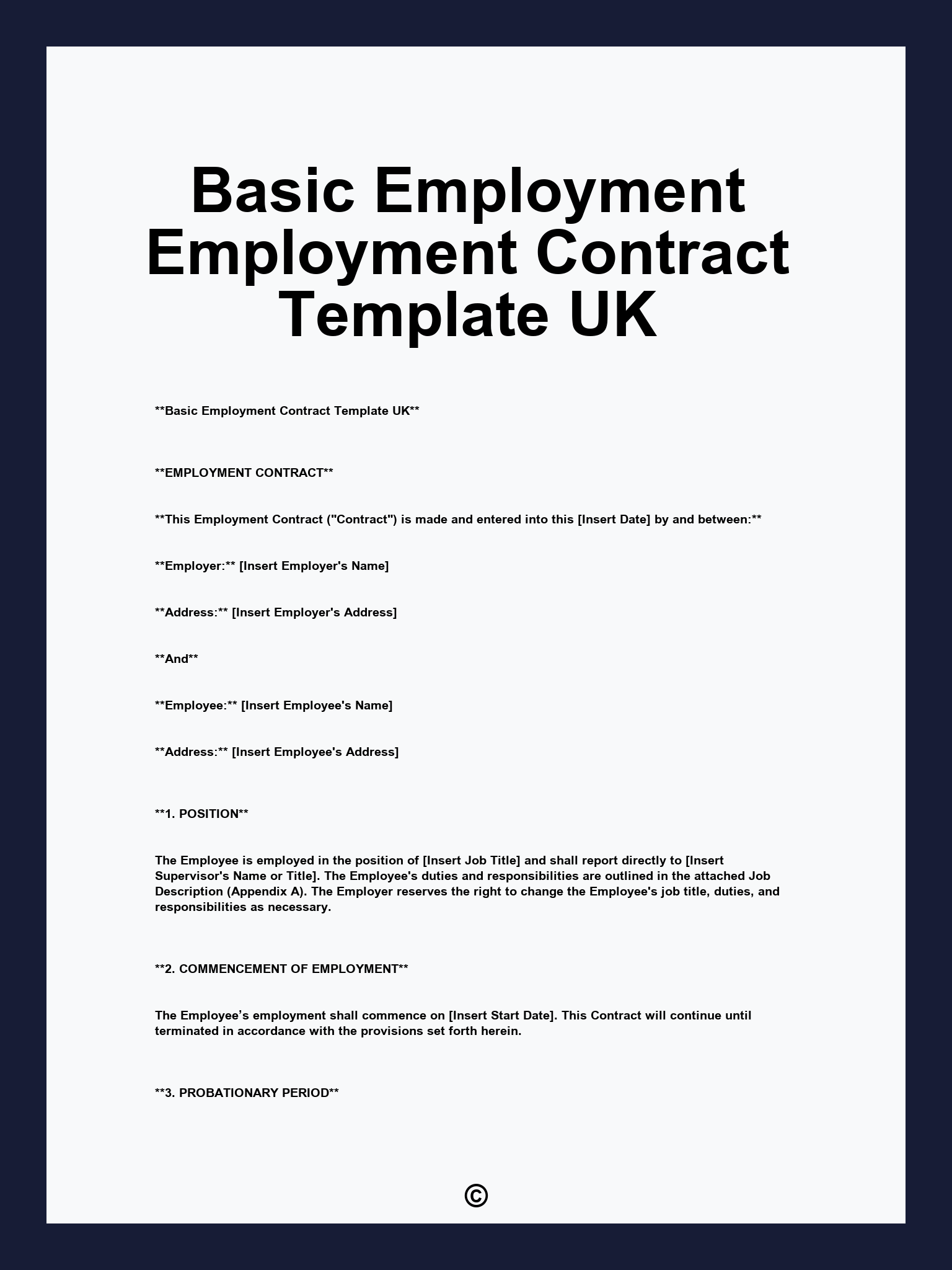 Basic Employment Employment Contract Template UK