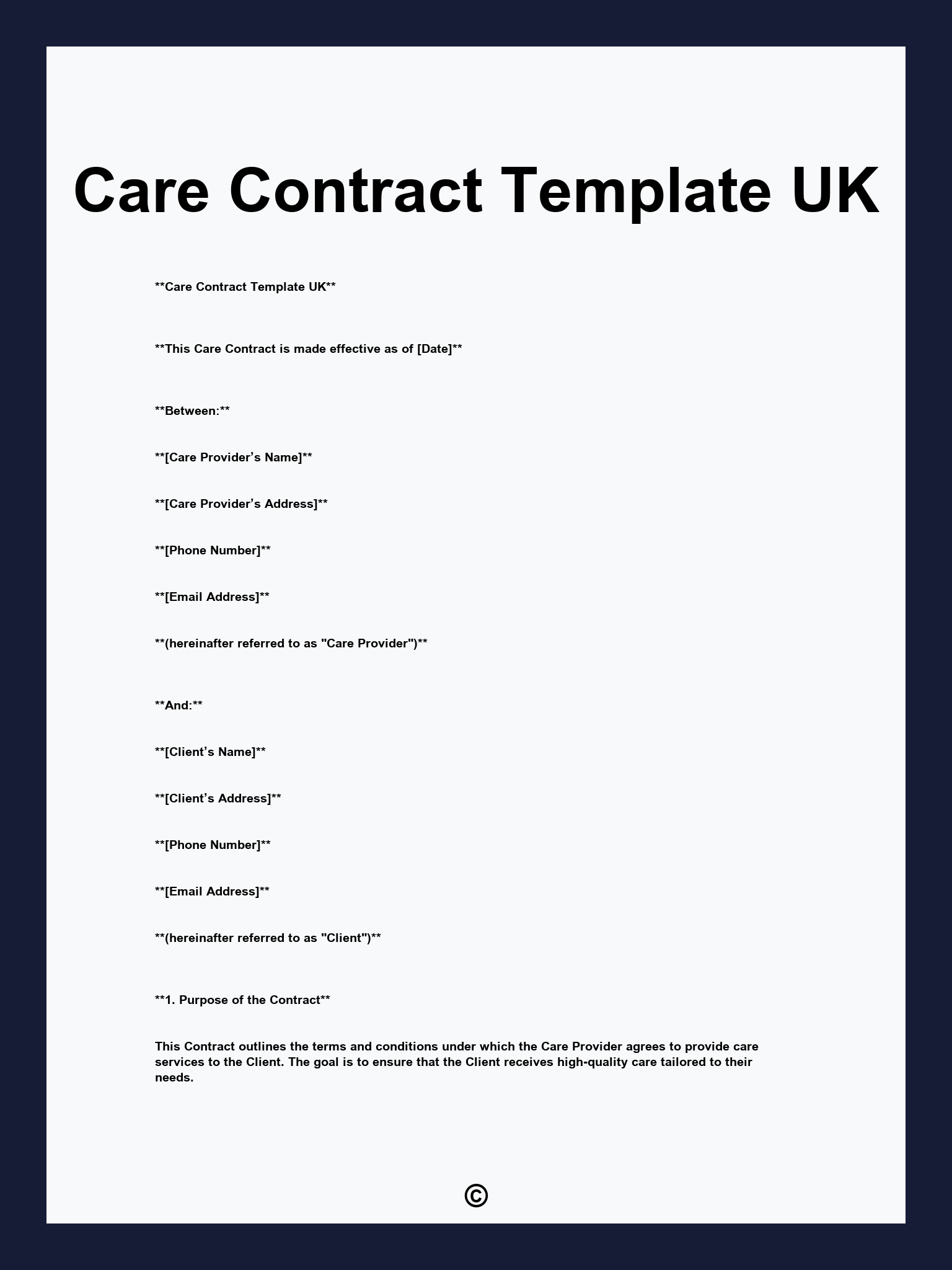 Care Contract Template UK