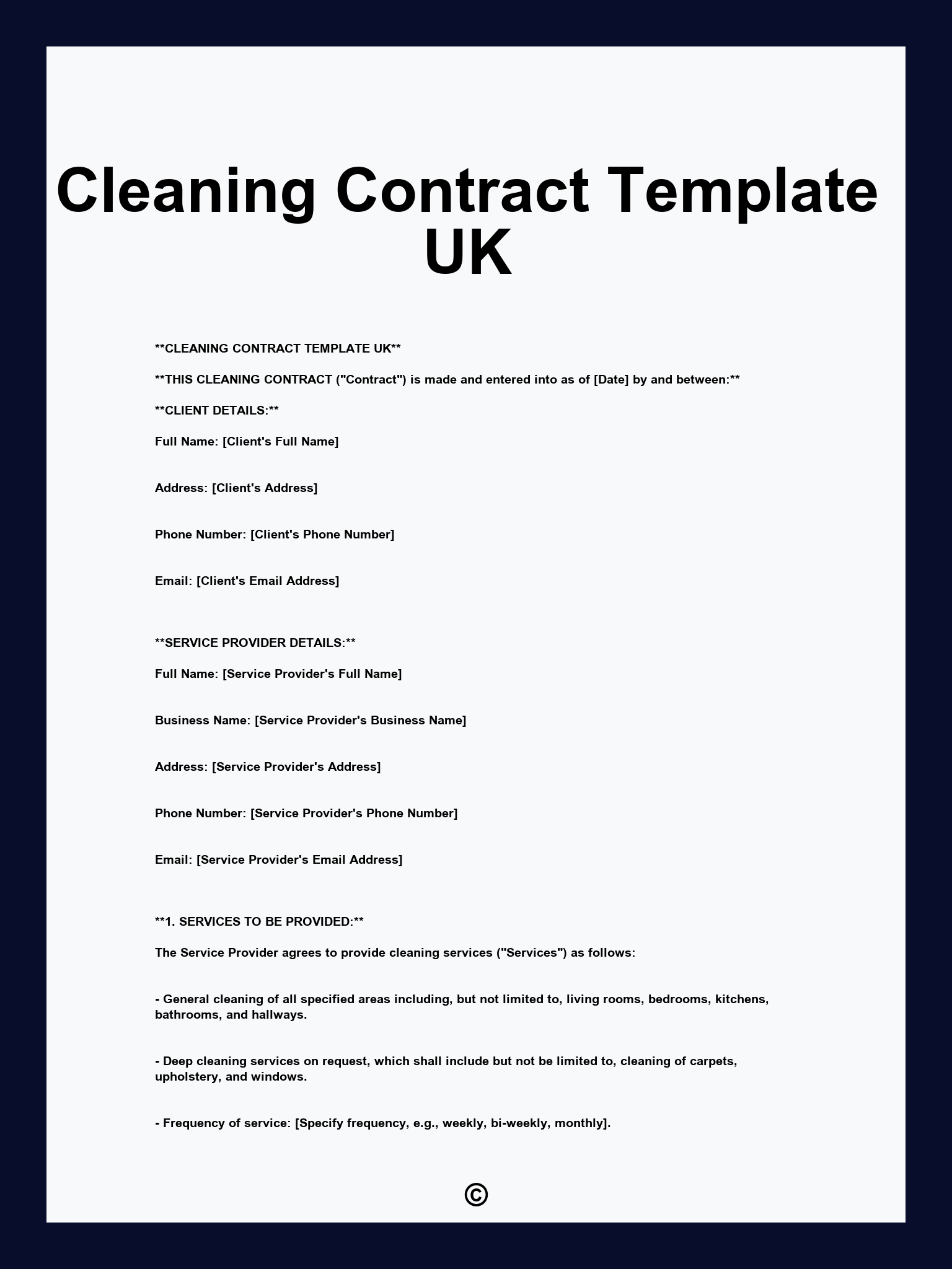 Cleaning Contract Template UK
