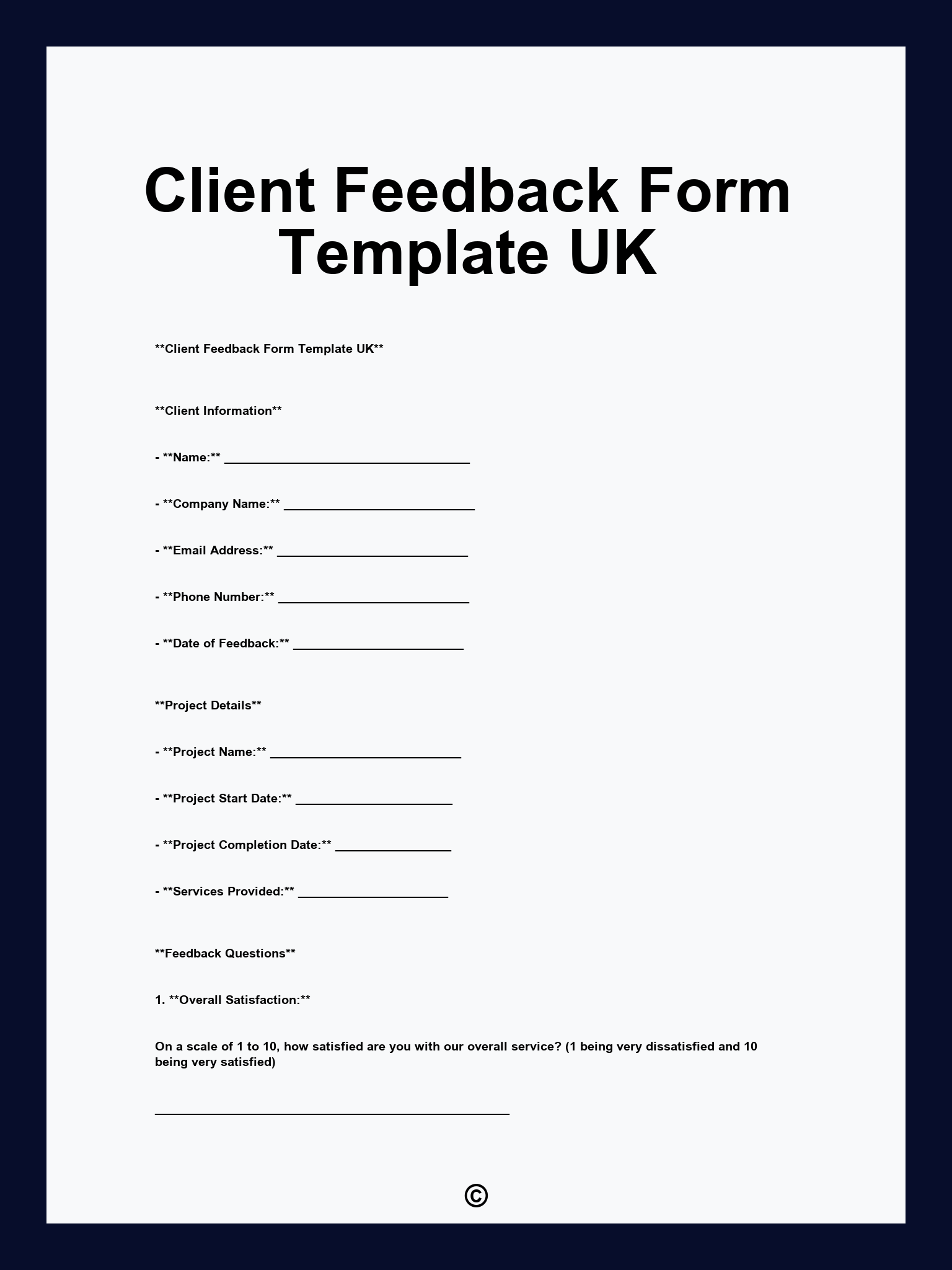 Client Feedback Form Template UK