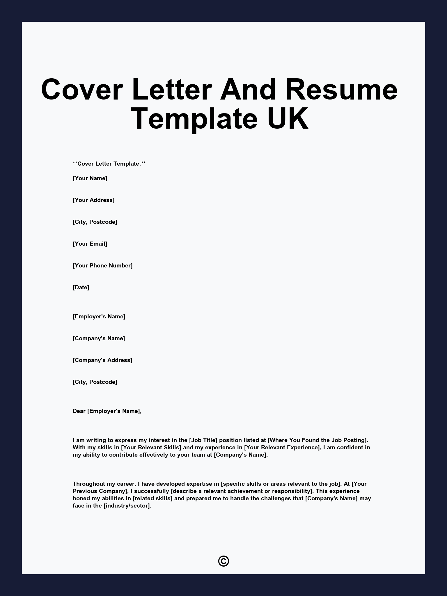 Cover Letter And Resume Template UK