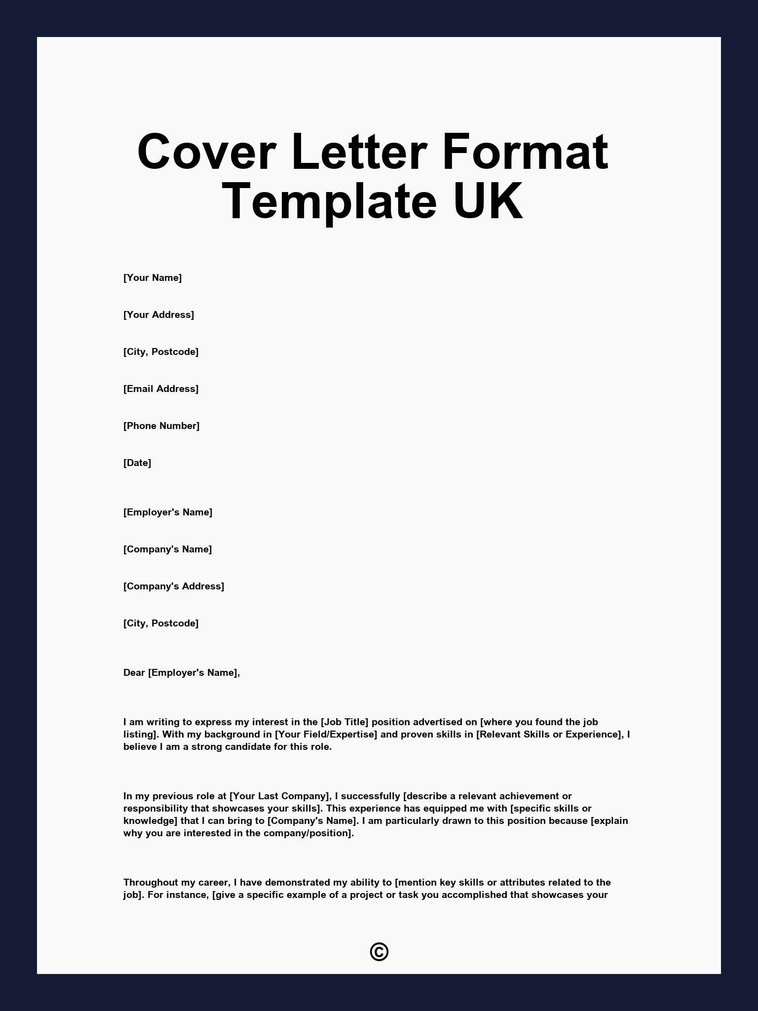 Cover Letter Format Template UK