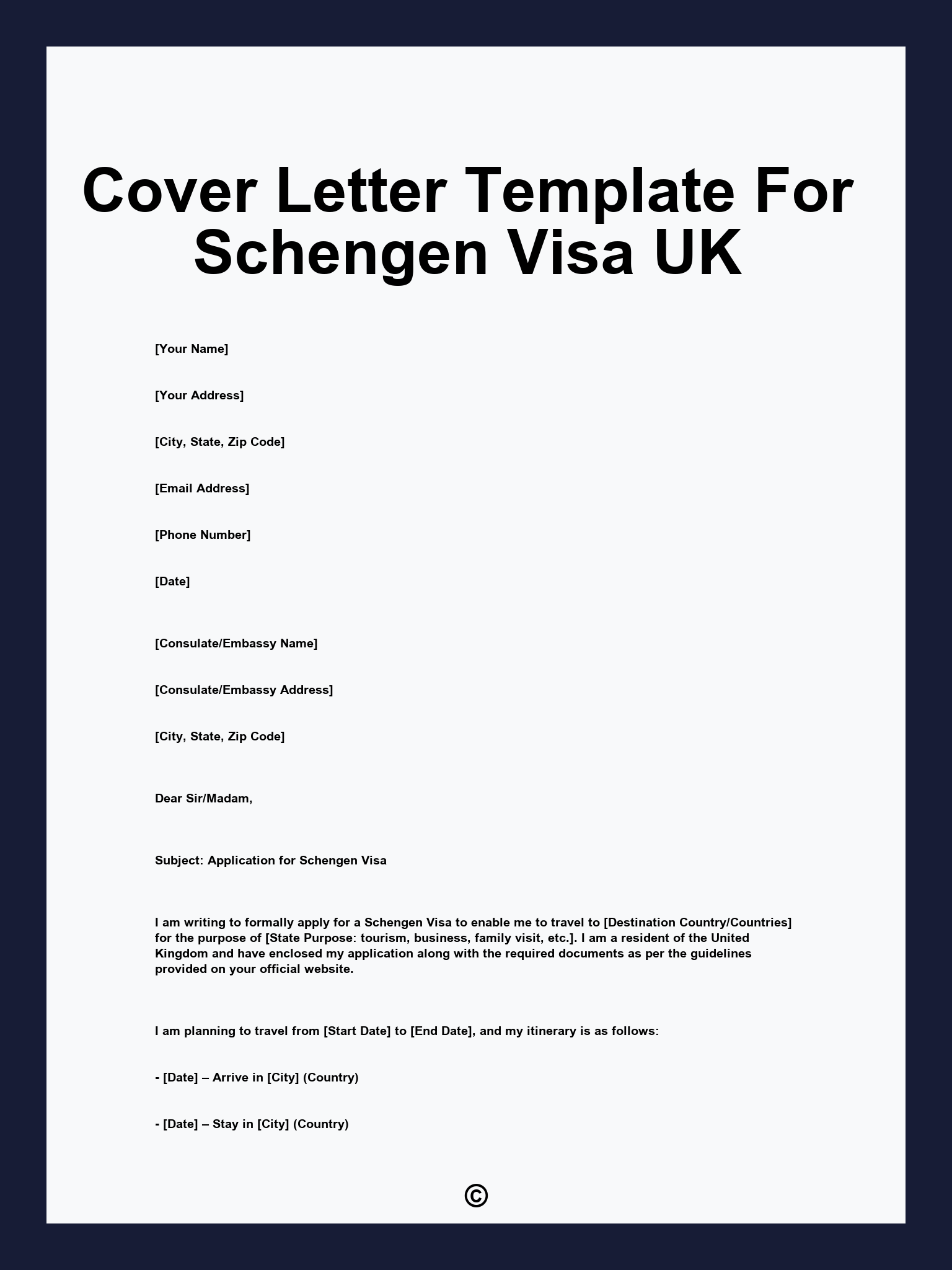 Cover Letter Template For Schengen Visa UK