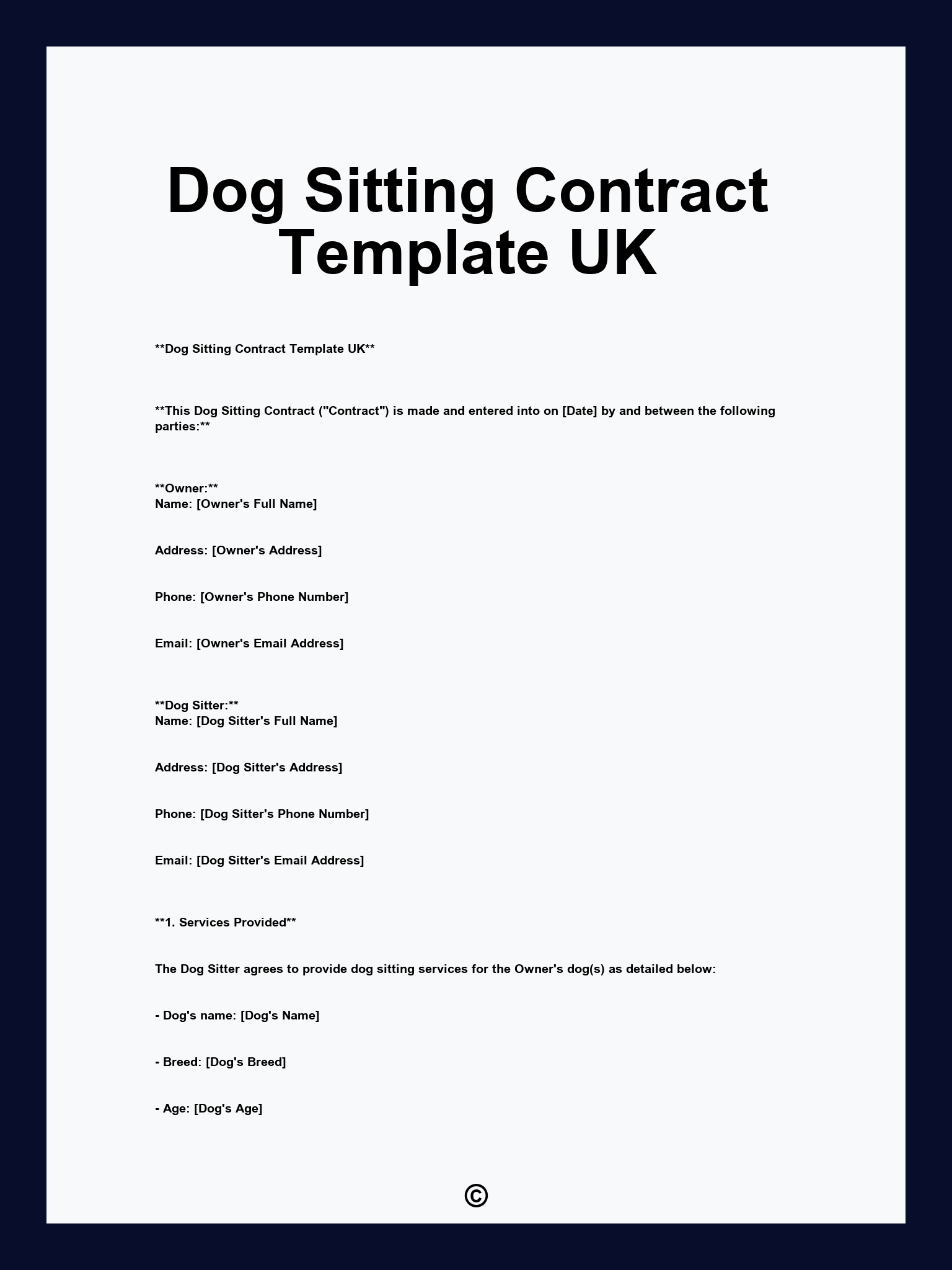 Dog Sitting Contract Template UK