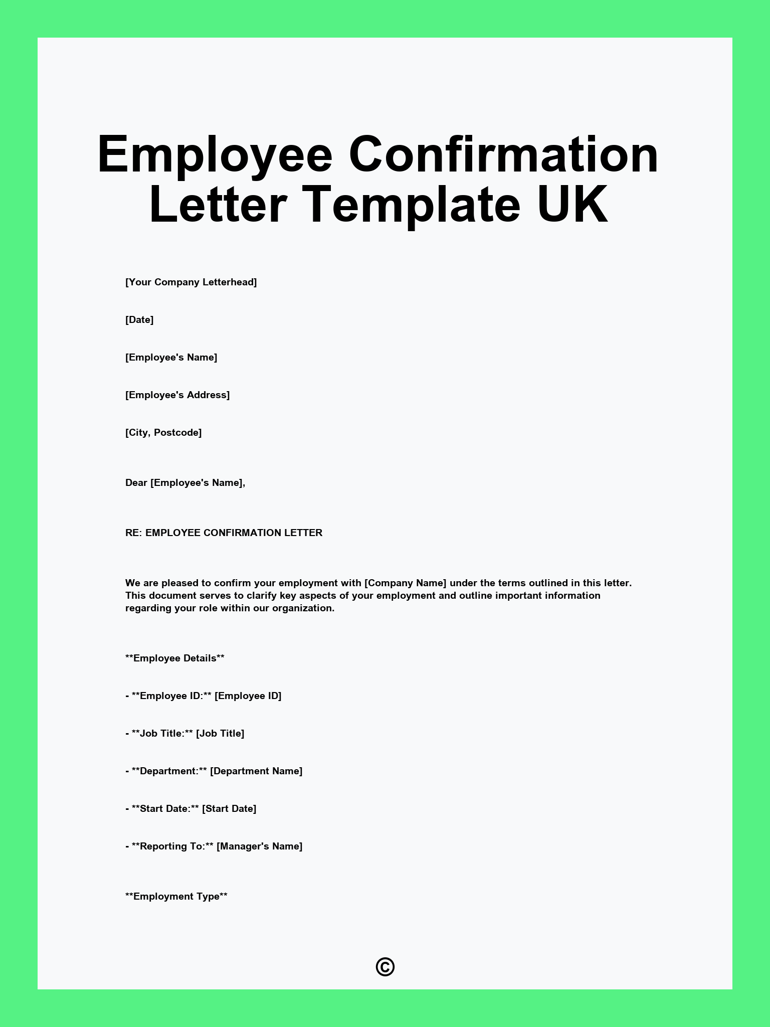 Employee Confirmation Letter Template UK