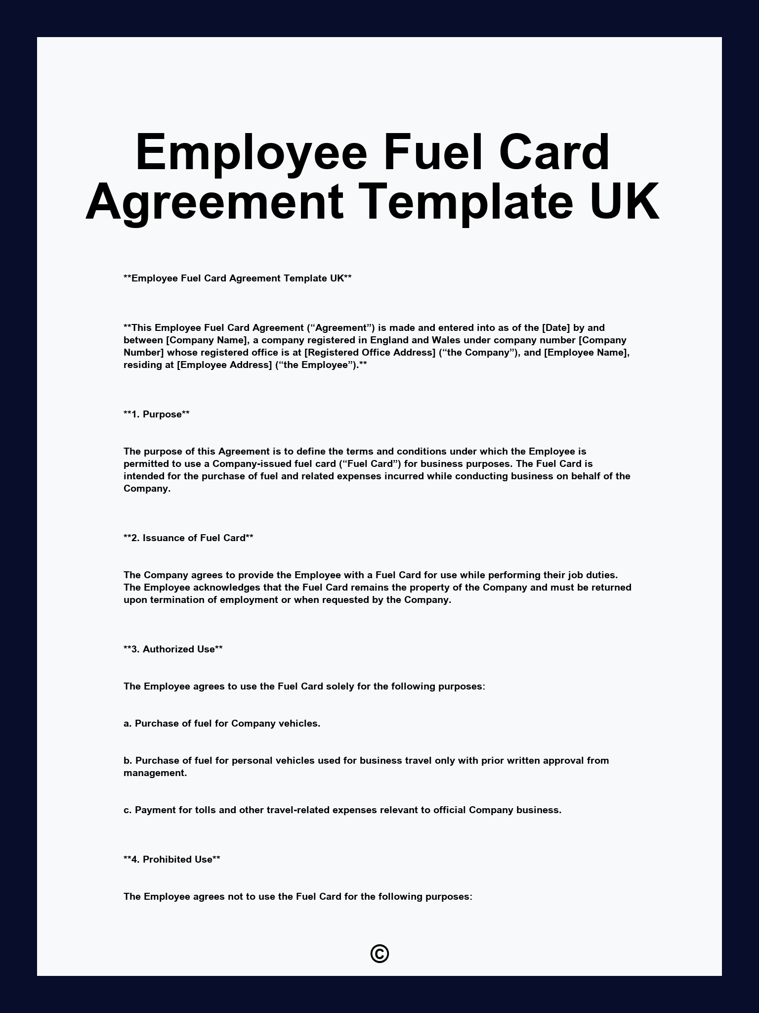 Employee Fuel Card Agreement Template UK