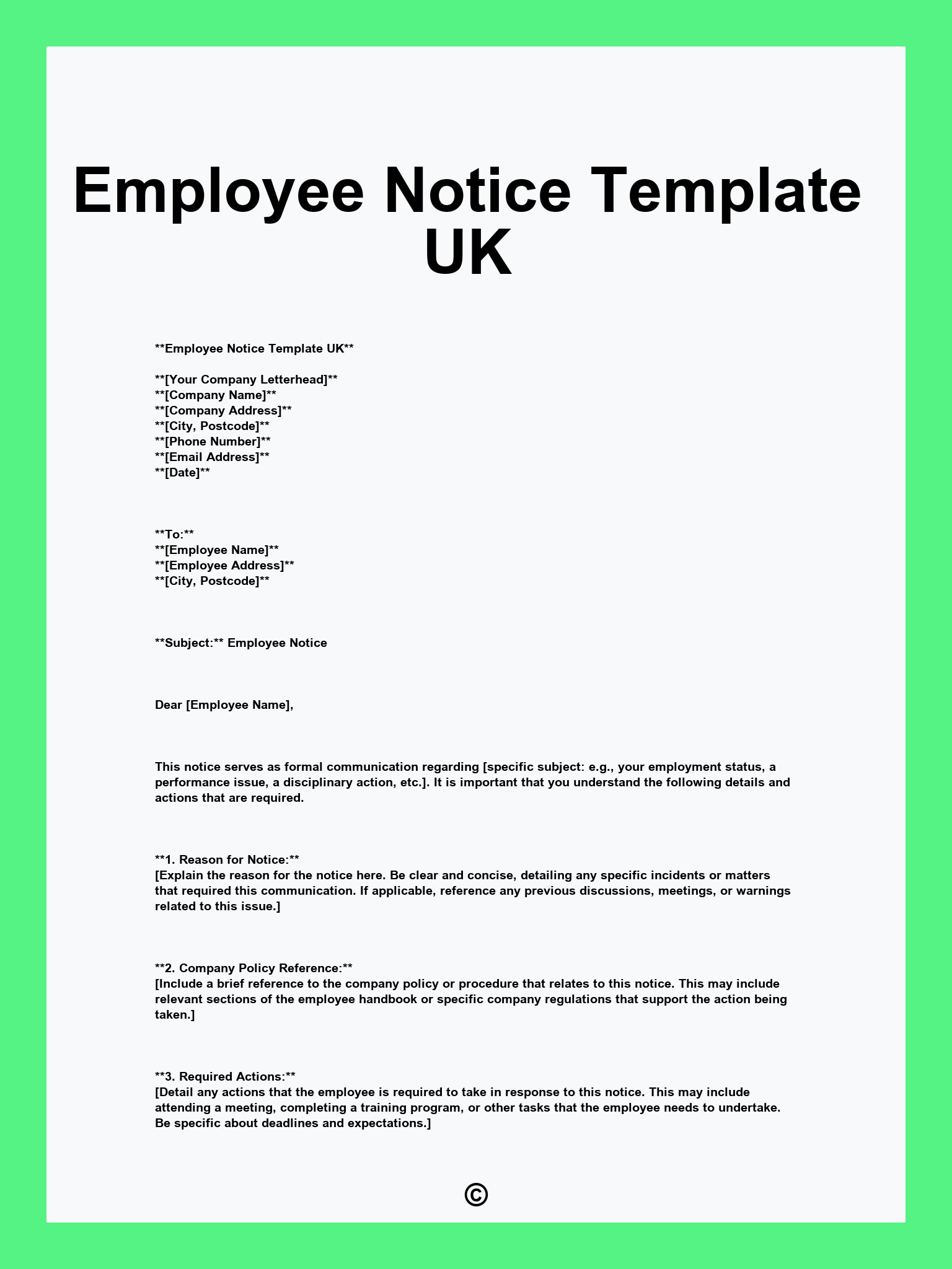 Employee Notice Template UK