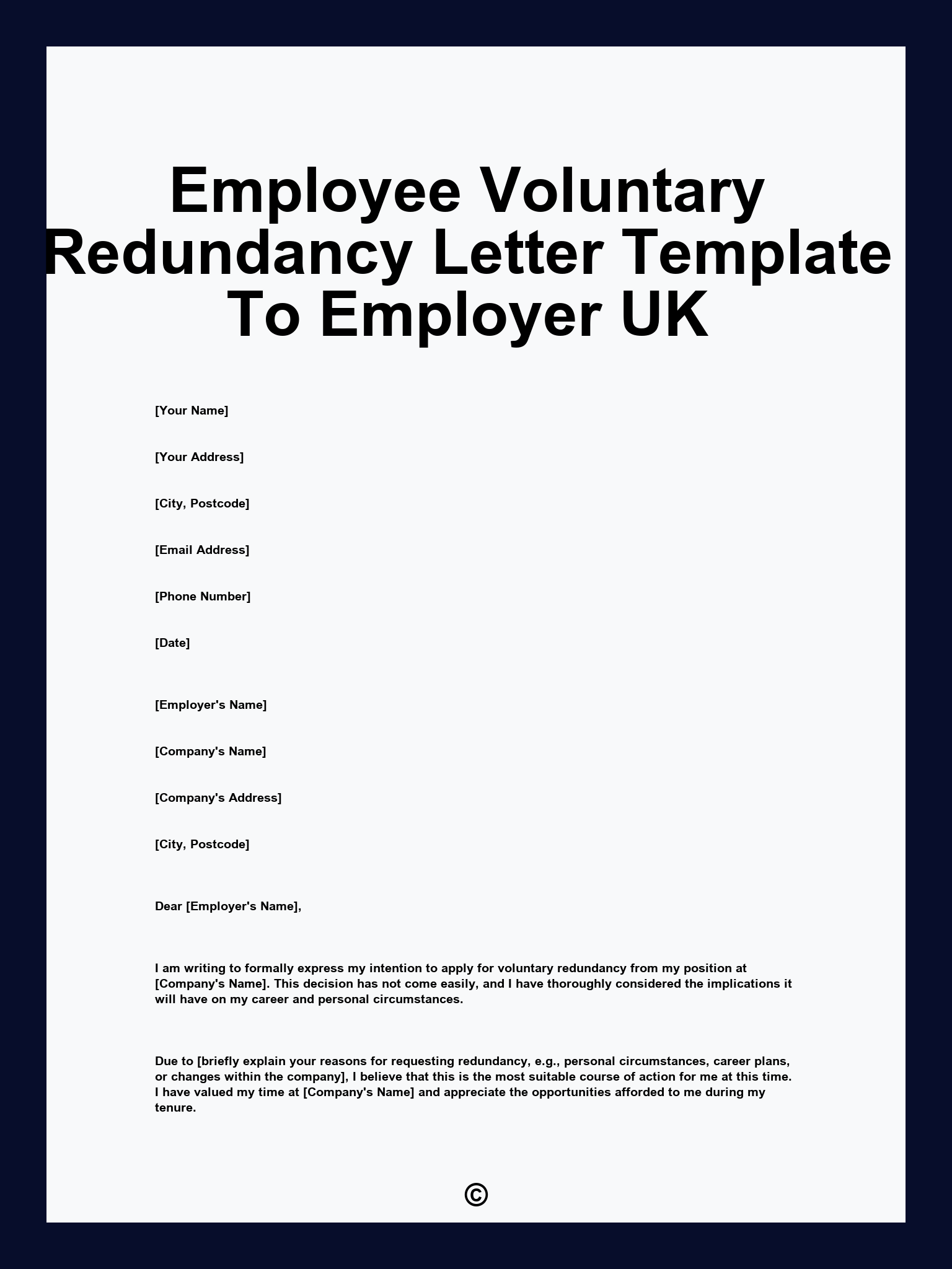 Employee Voluntary Redundancy Letter Template To Employer UK