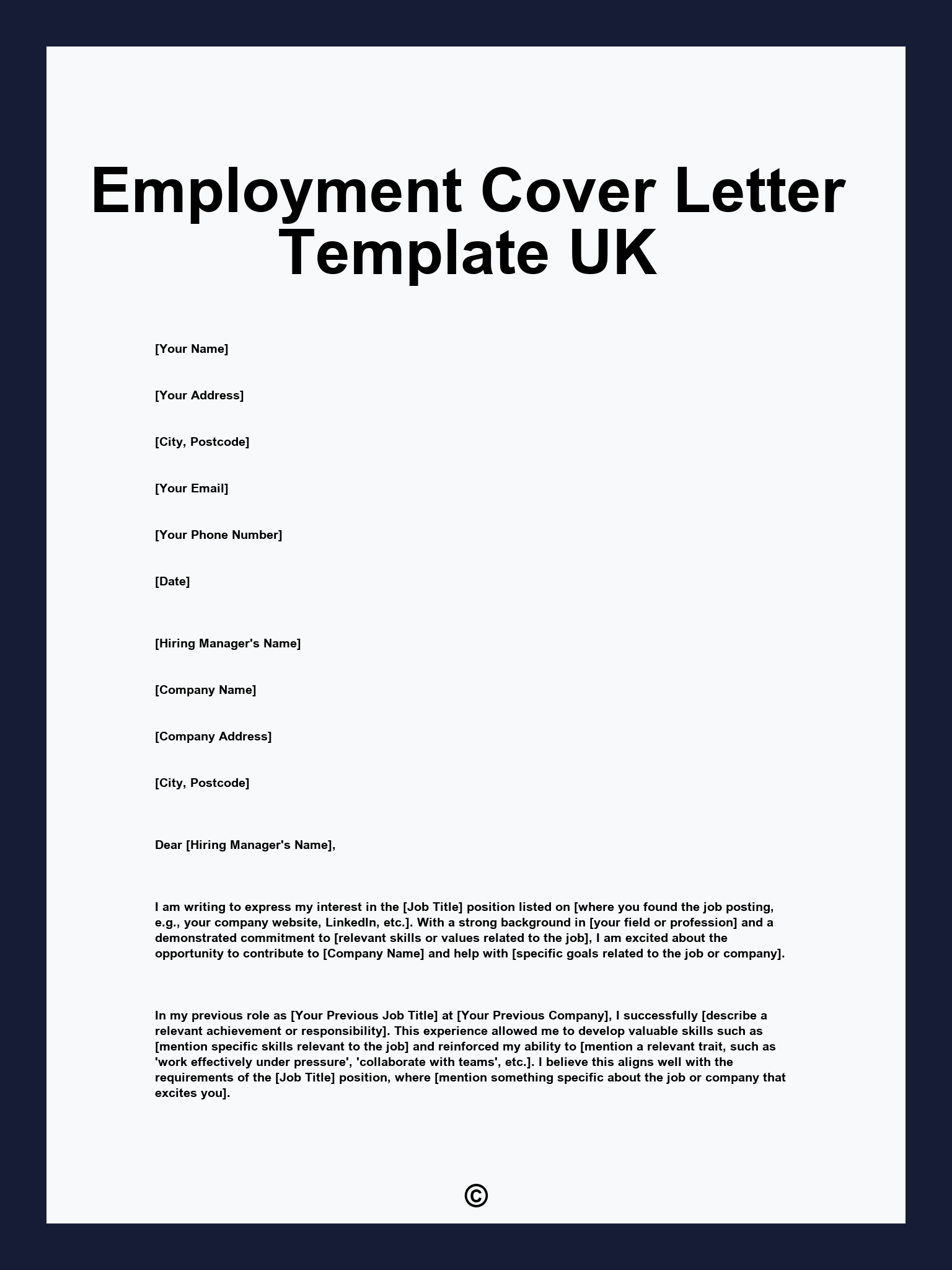 Employment Cover Letter Template UK