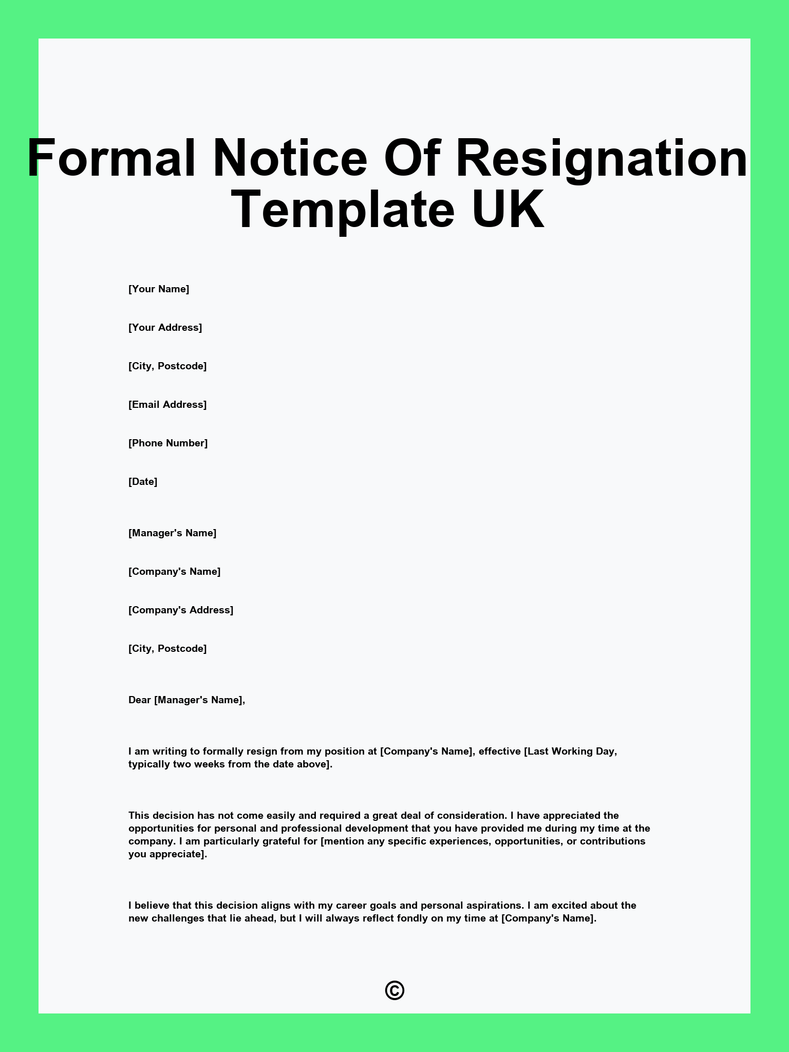 Formal Notice Of Resignation Template UK