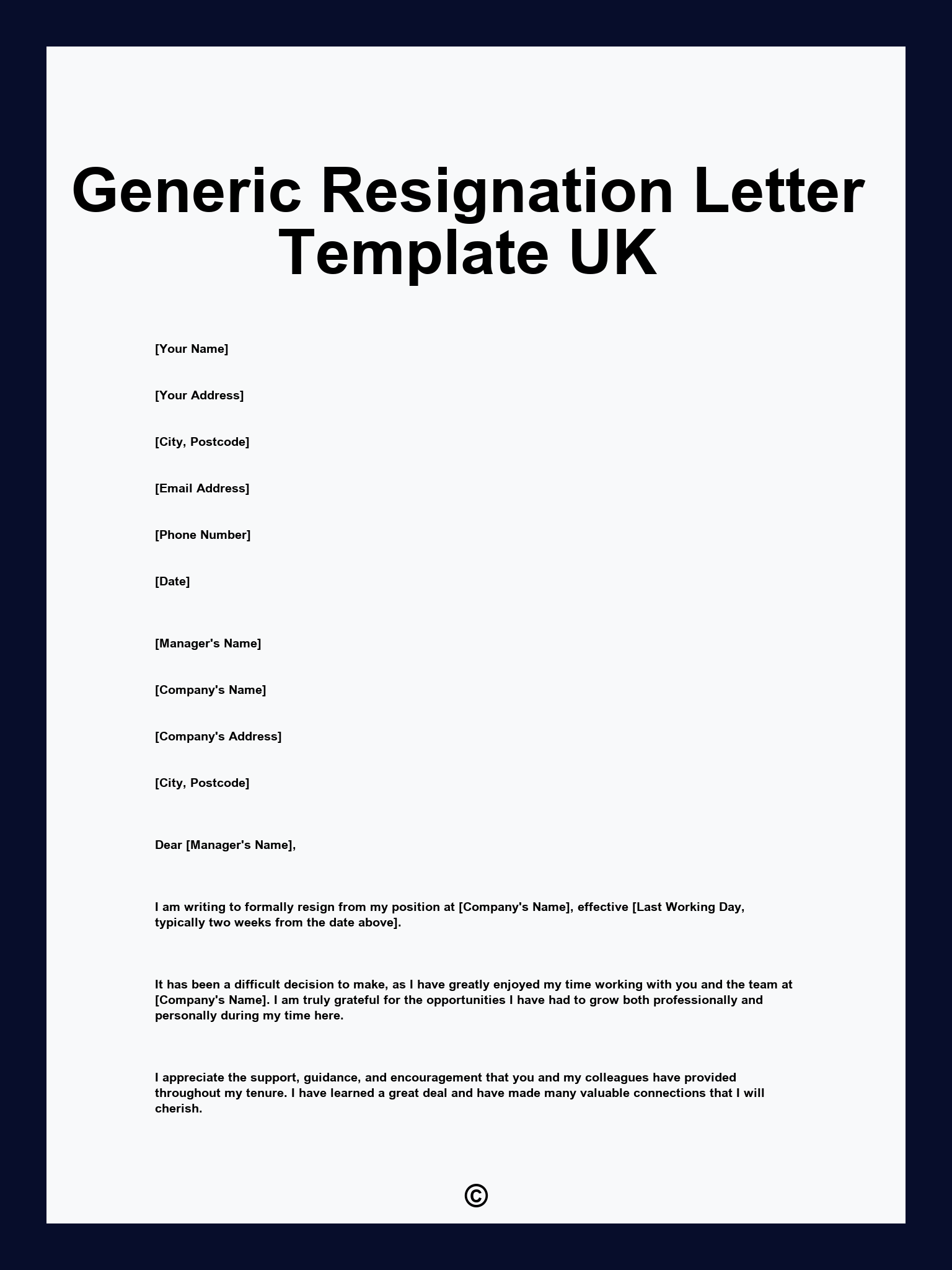 Generic Resignation Letter Template UK