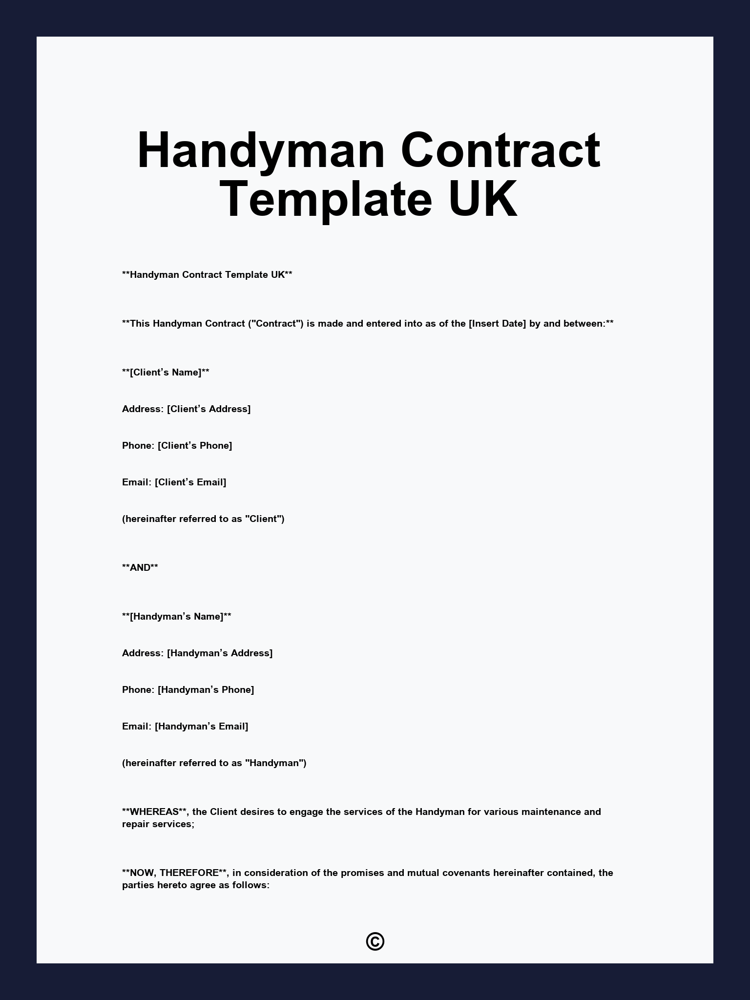 Handyman Contract Template UK
