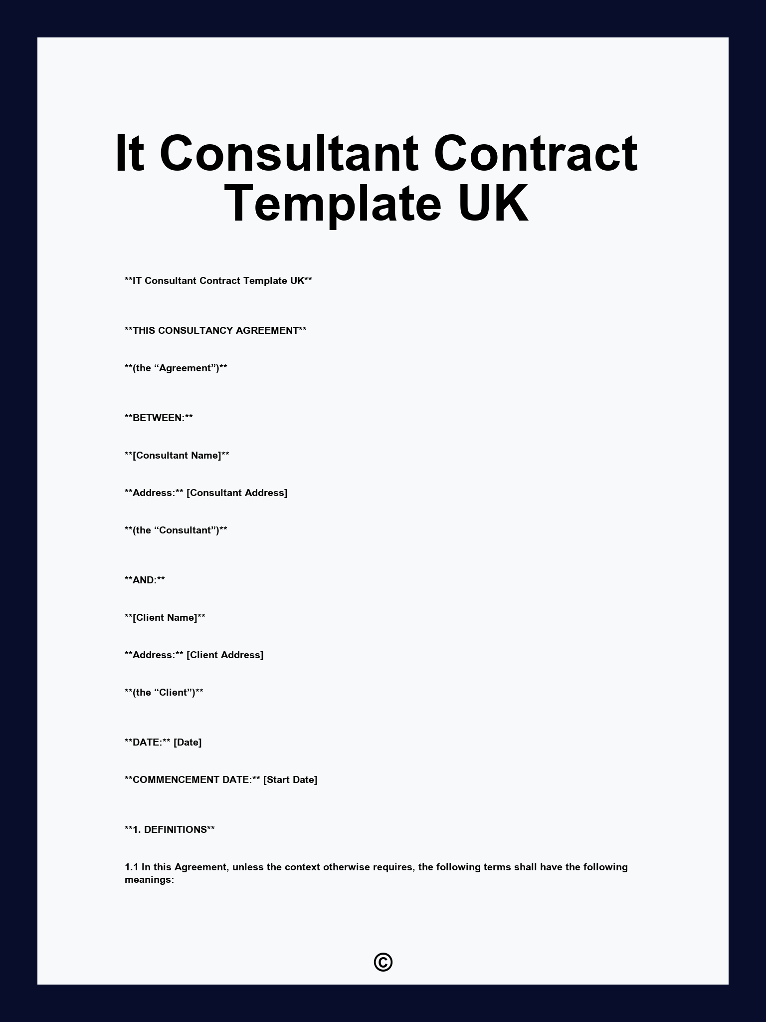 It Consultant Contract Template UK