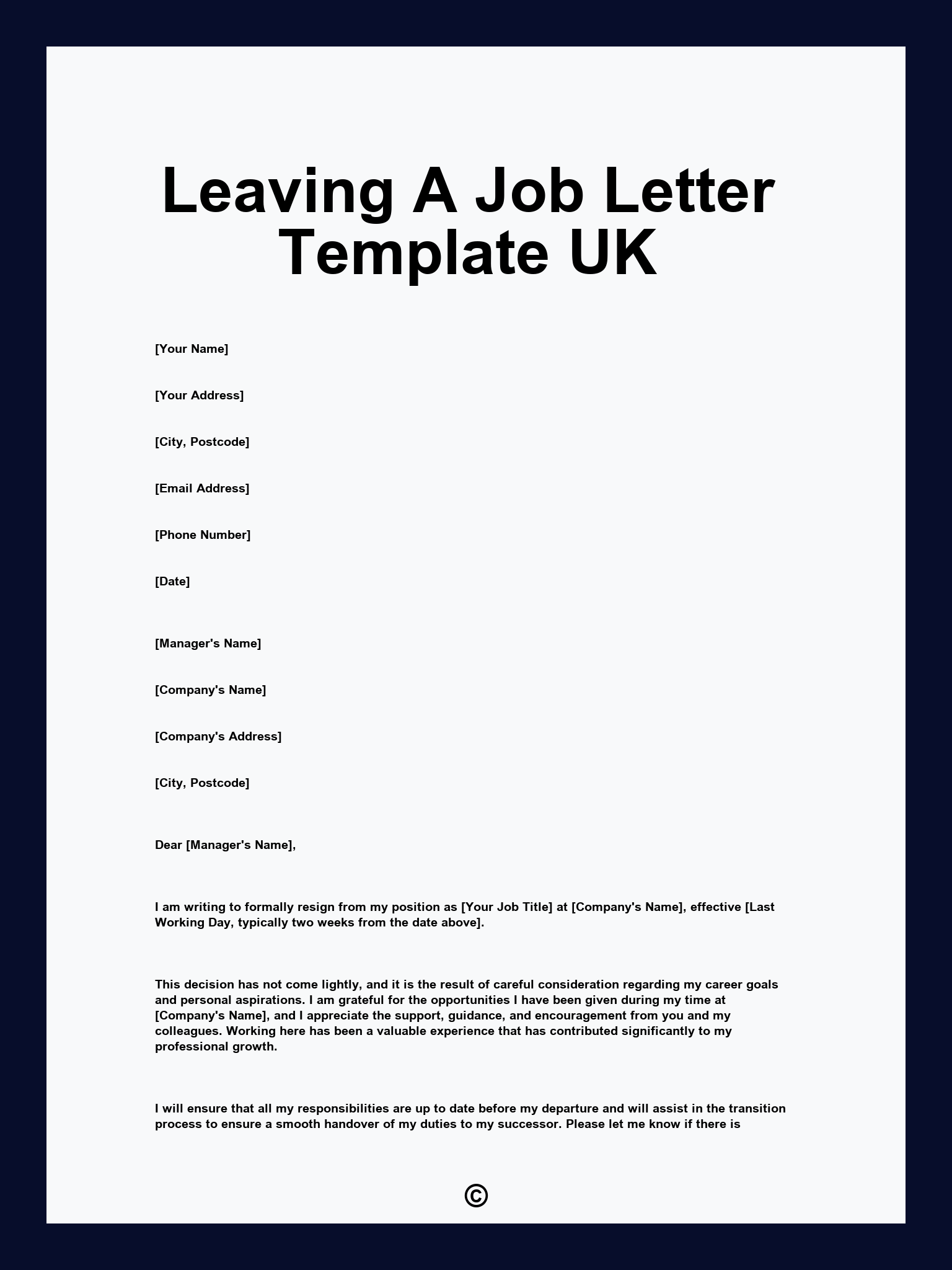 Leaving A Job Letter Template UK