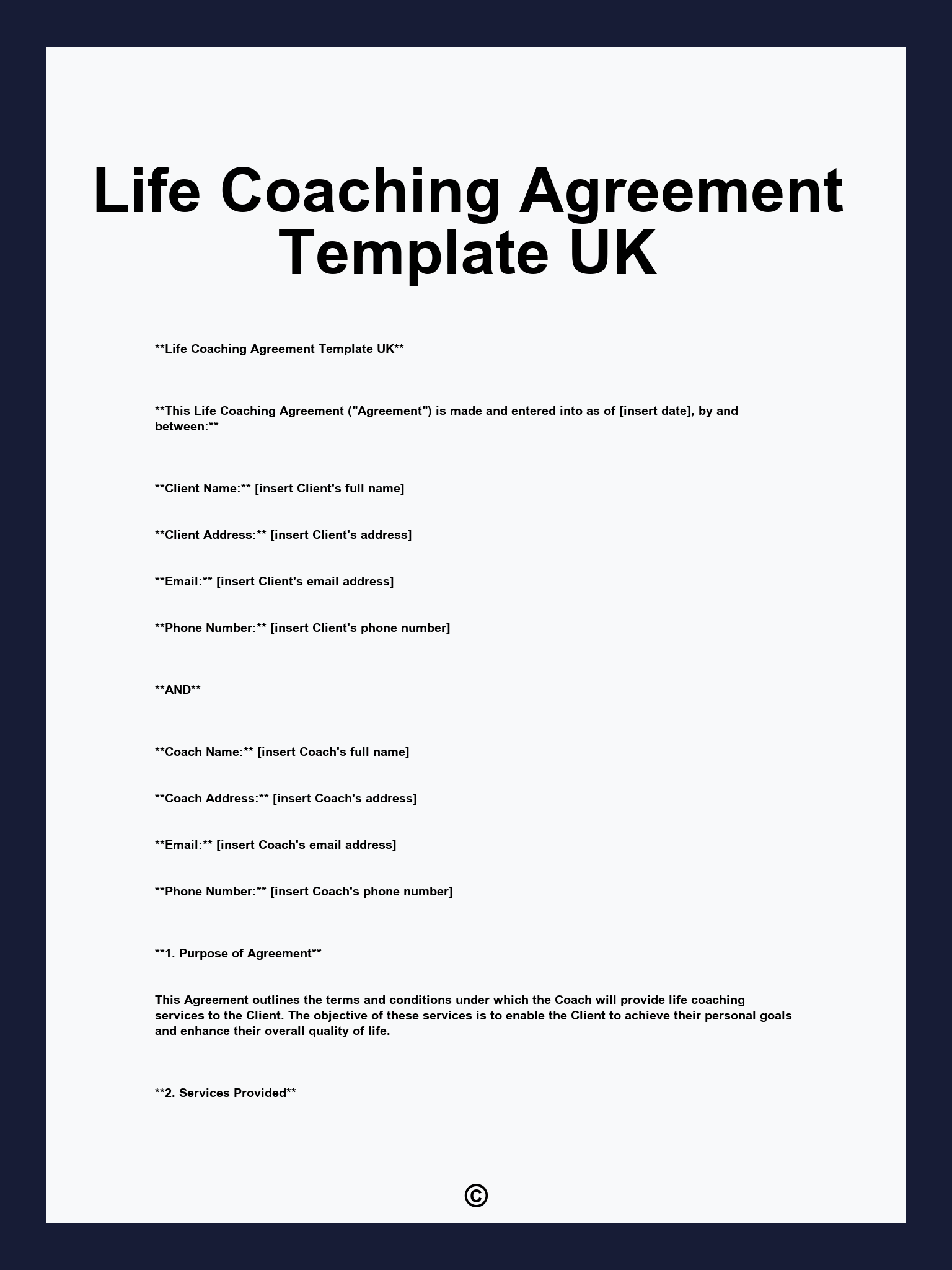 Life Coaching Agreement Template UK