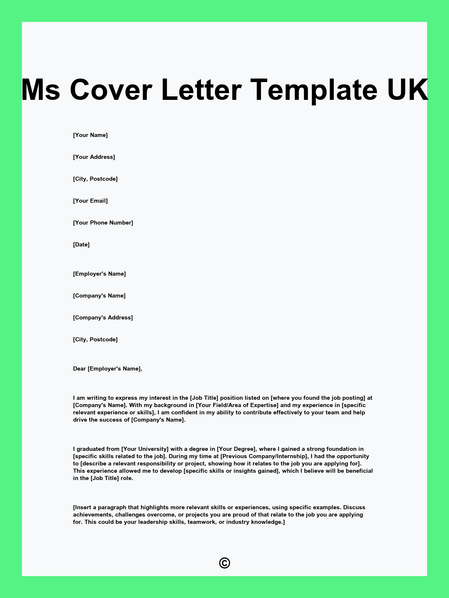 Ms Cover Letter Template UK