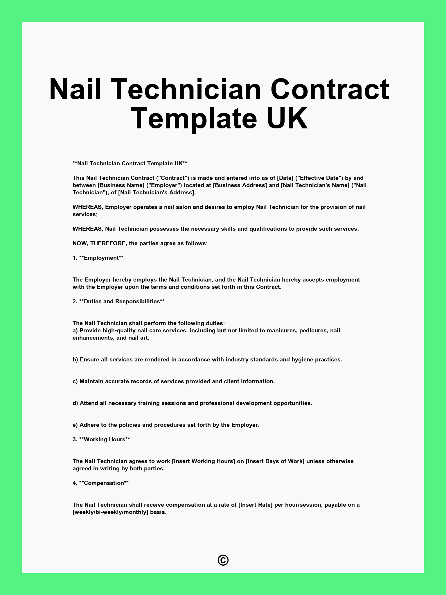 Nail Technician Contract Template UK