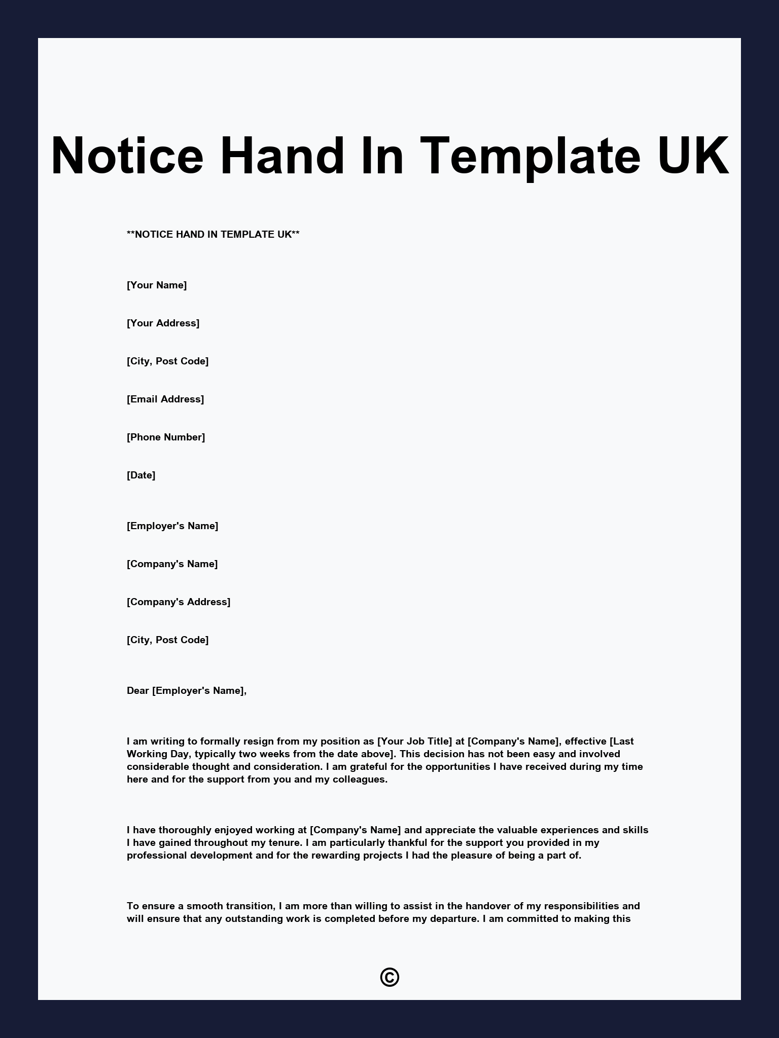 Notice Hand In Template UK