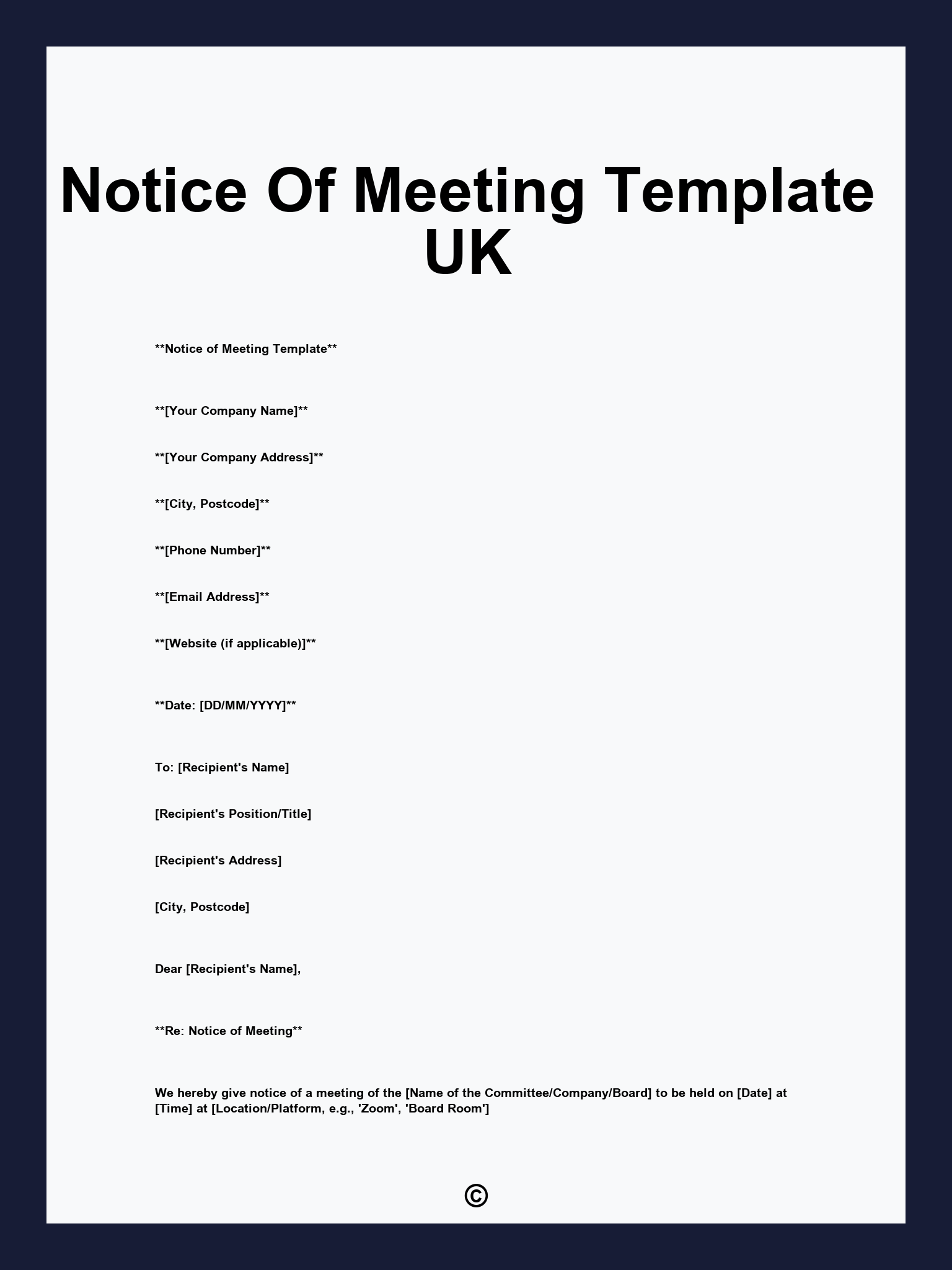 Notice Of Meeting Template UK