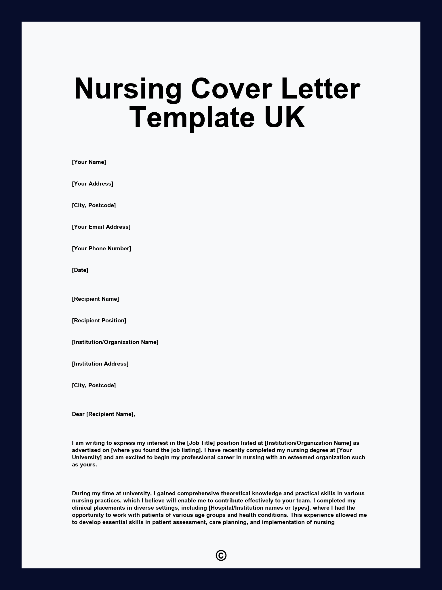 Nursing Cover Letter Template UK