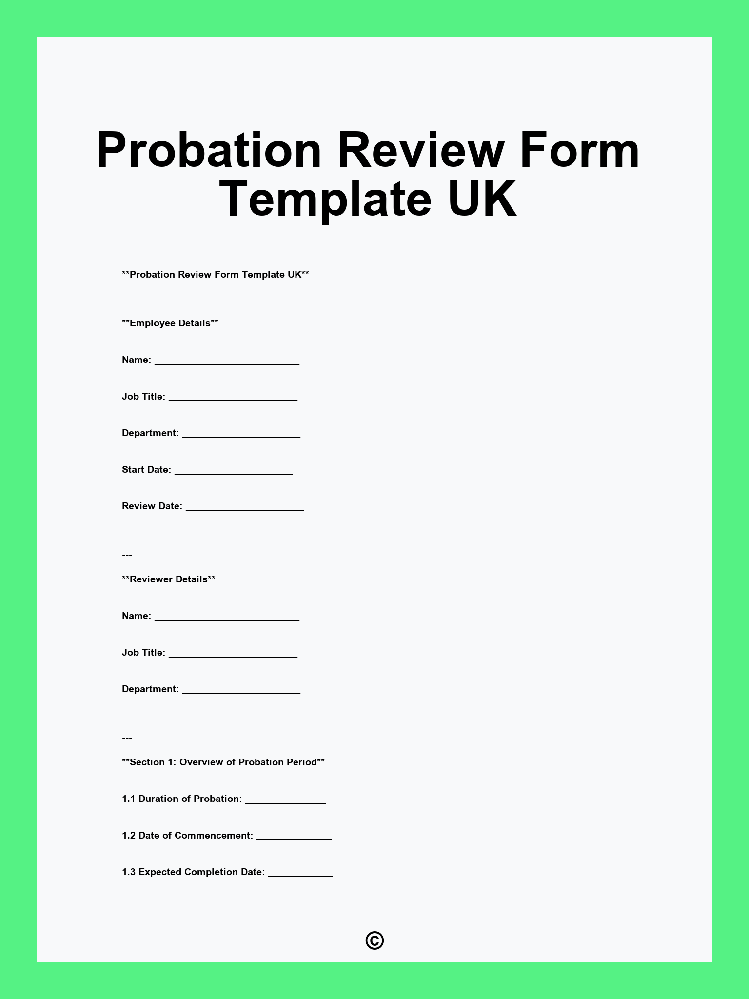 Probation Review Form Template UK