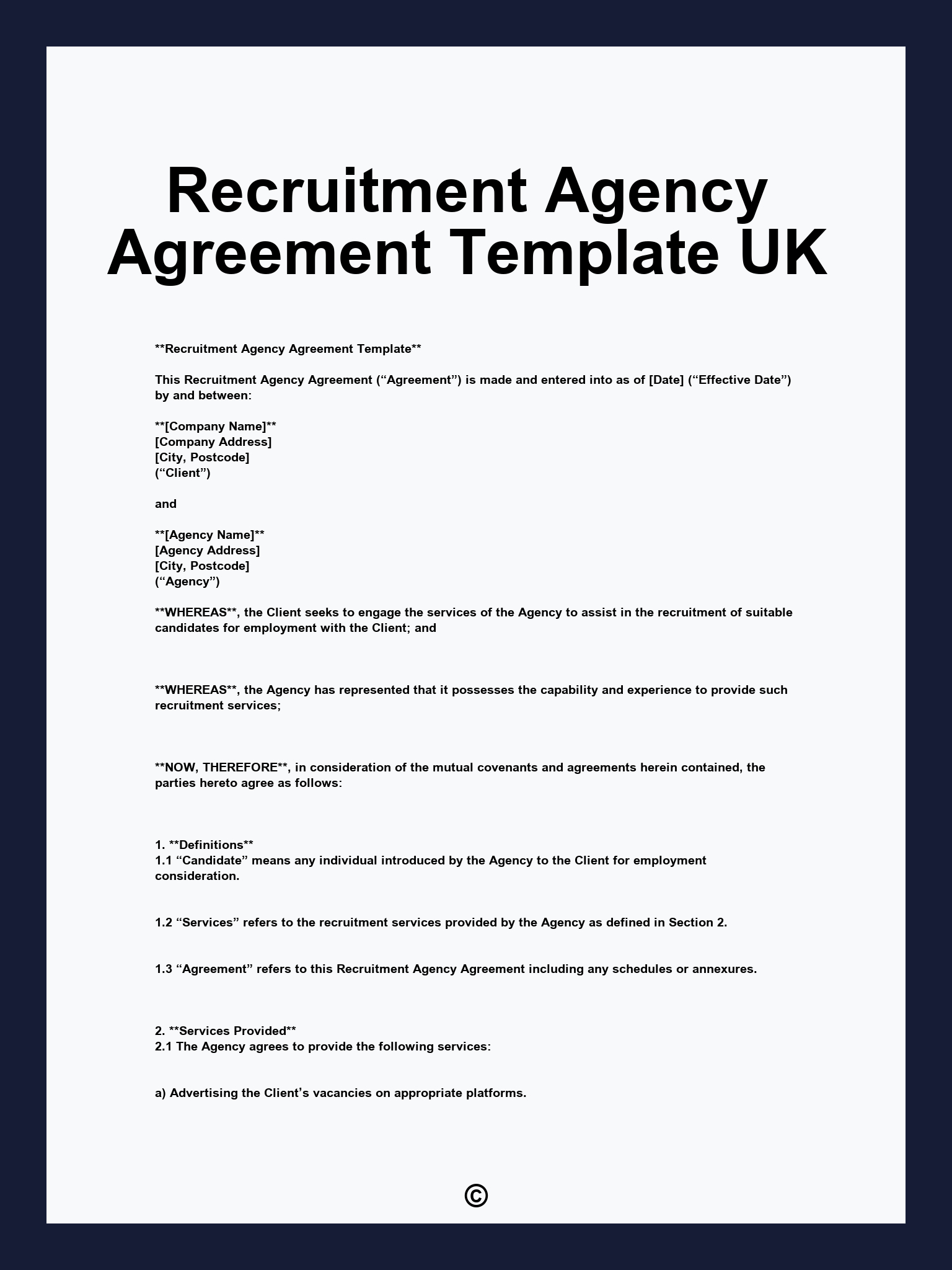 Recruitment Agency Agreement Template UK