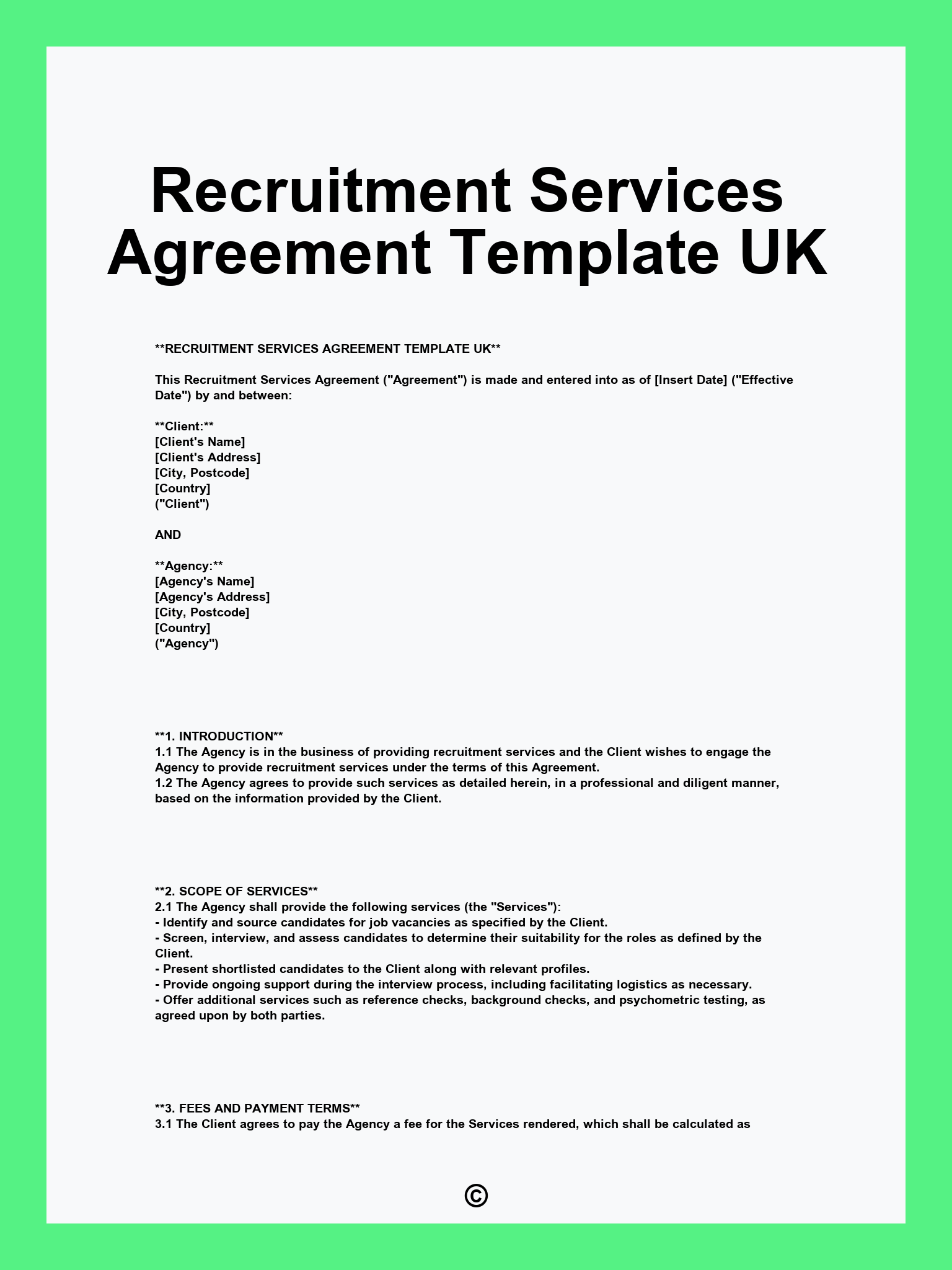 Recruitment Services Agreement Template UK