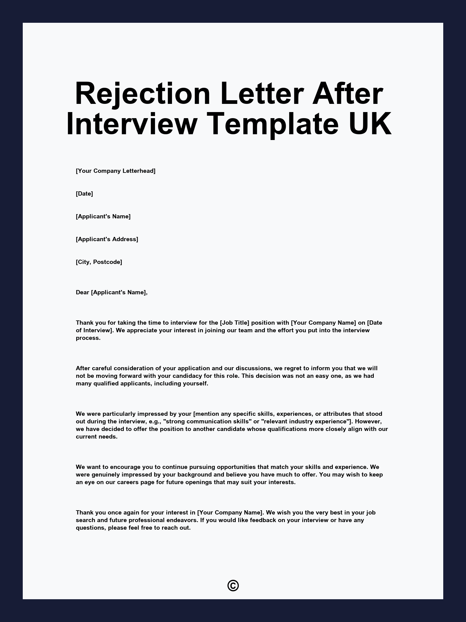 Rejection Letter After Interview Template UK