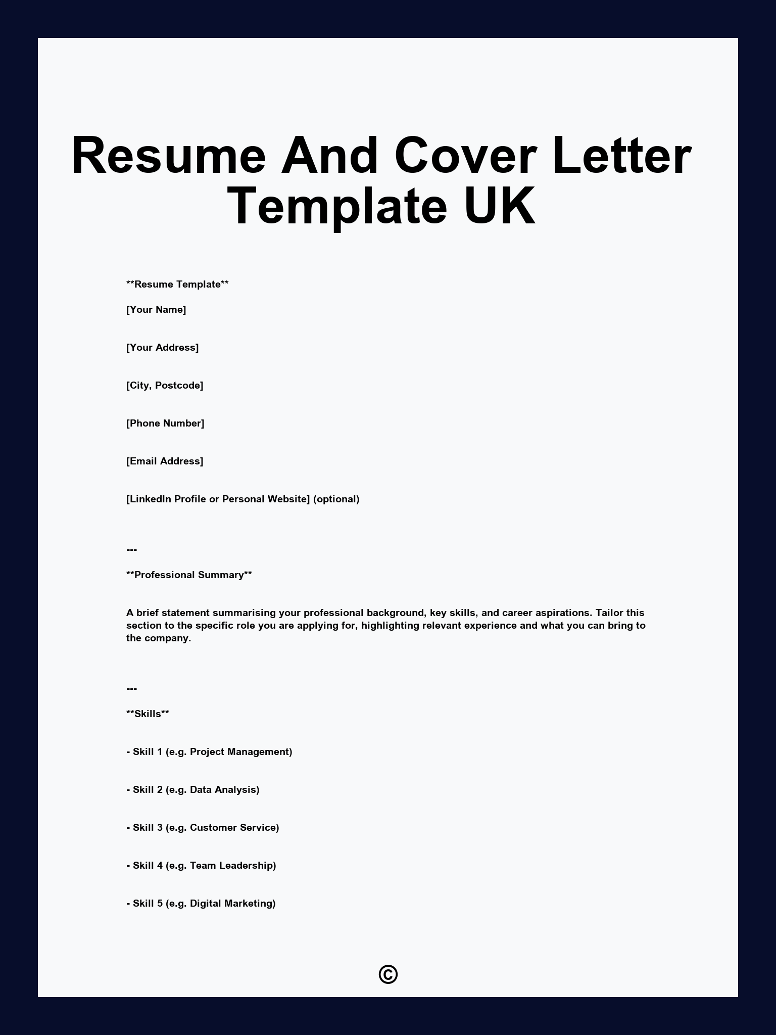 Resume And Cover Letter Template UK
