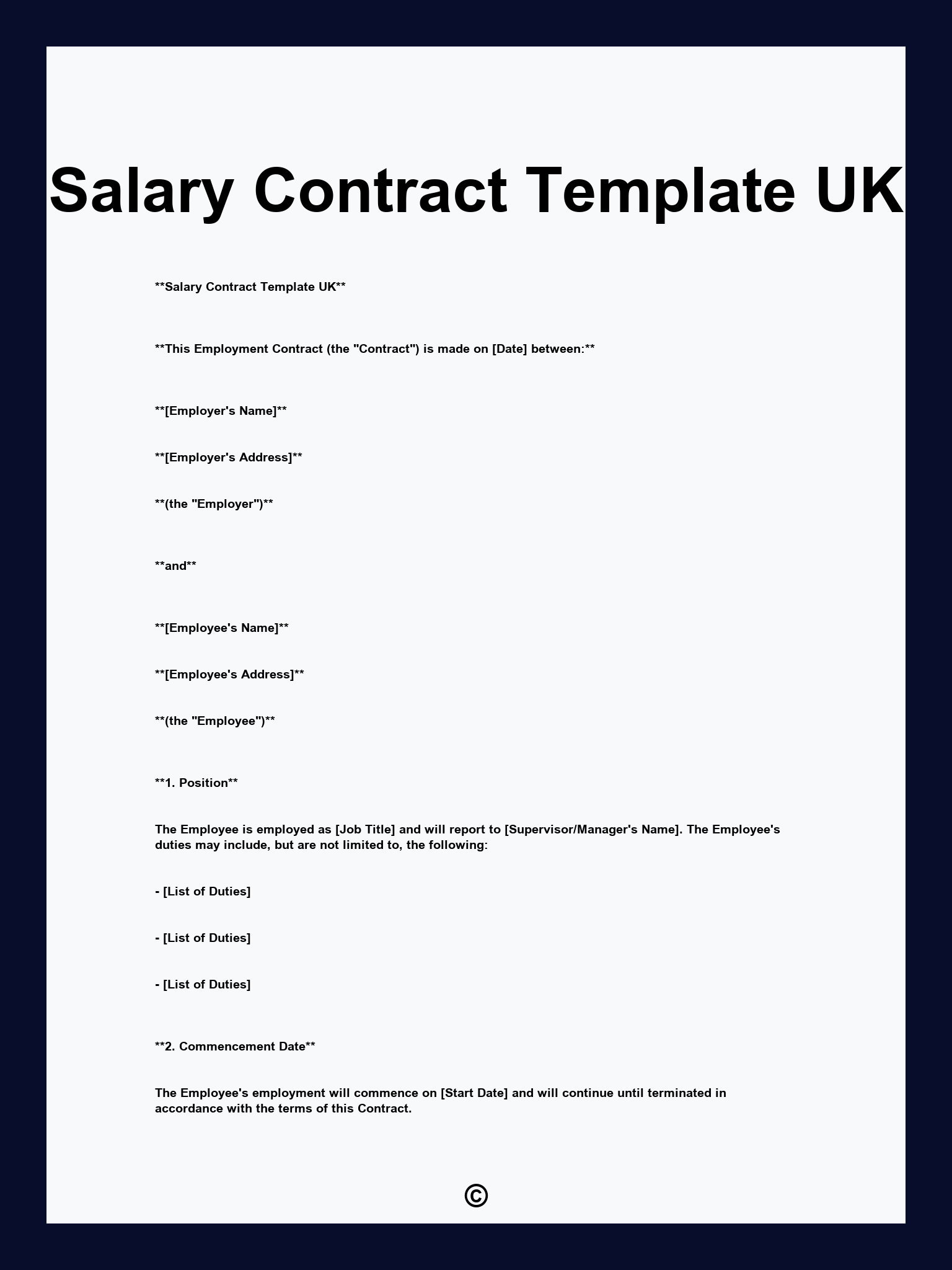 Salary Contract Template UK
