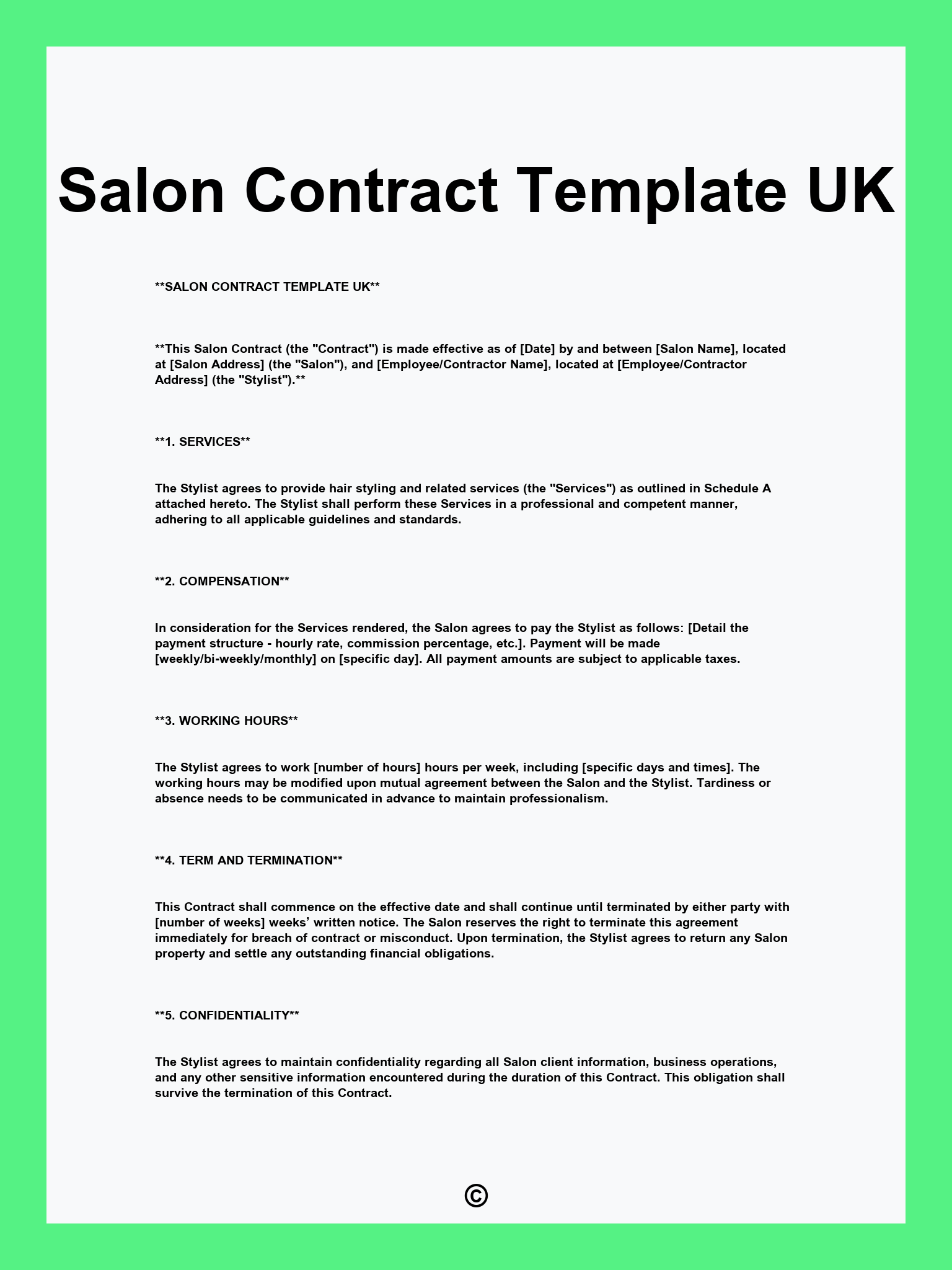 Salon Contract Template UK