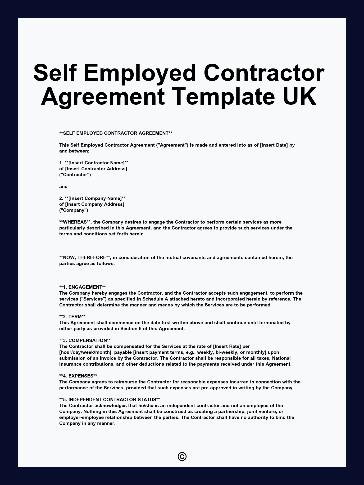 Self Employed Contractor Agreement Template UK