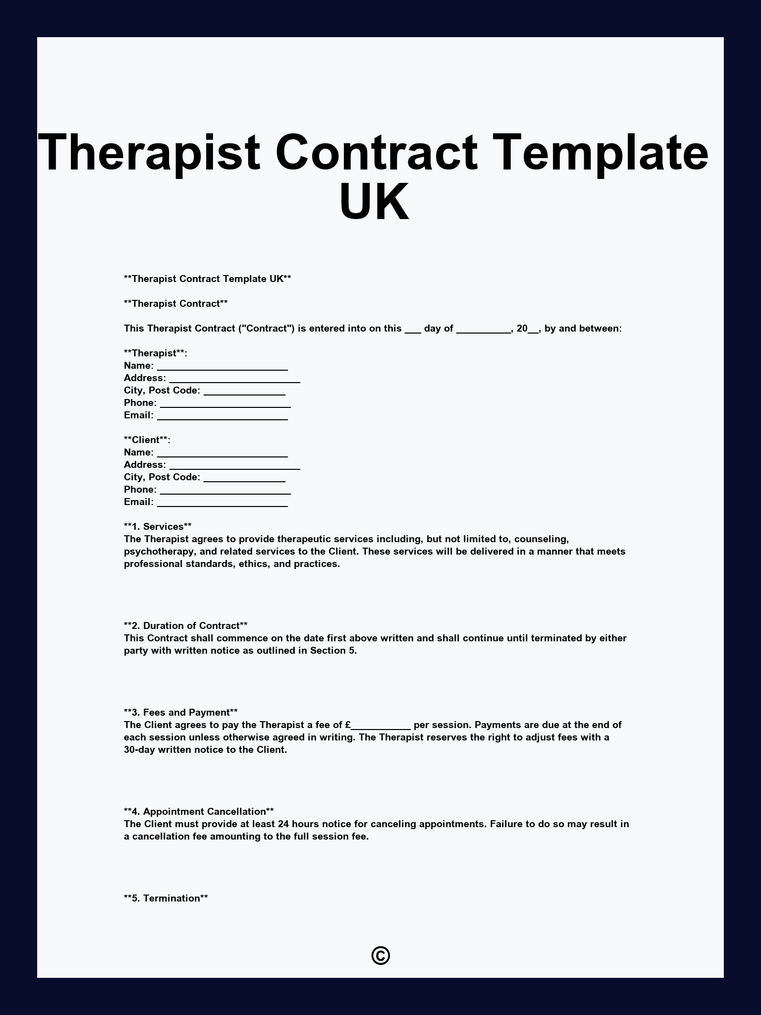 Therapist Contract Template UK